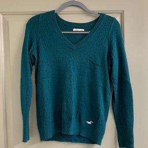 Hollister Dark Green V-neck Sweater